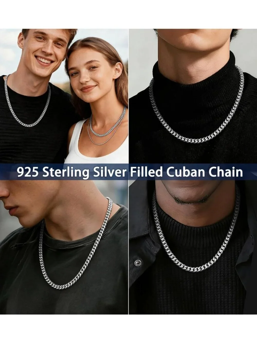 Men's 7mm Cuban Link Chain Necklace - 18K Gold Plated, Durable Stainless Steel